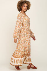 Cream Floral Button Down Accent Maxi Dress