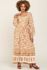 Cream Floral Button Down Accent Maxi Dress