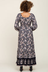 Navy Floral Button Down Accent Maxi Dress