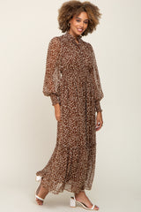 Brown Animal Print Chiffon Ruffle Accent Dress