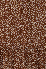 Brown Animal Print Chiffon Ruffle Accent Dress