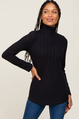 Black Long Sleeve Ribbed Turtleneck Top