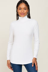 Ivory Long Sleeve Ribbed Turtleneck Top