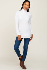 Ivory Long Sleeve Ribbed Turtleneck Top