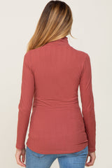 Mauve Long Sleeve Ribbed Turtleneck Maternity Top