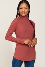 Mauve Long Sleeve Ribbed Turtleneck Top