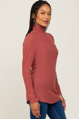 Mauve Long Sleeve Ribbed Turtleneck Top