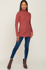 Mauve Long Sleeve Ribbed Turtleneck Top