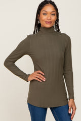 Olive Long Sleeve Ribbed Turtleneck Top