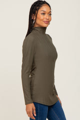 Olive Long Sleeve Ribbed Turtleneck Top