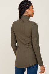 Olive Long Sleeve Ribbed Turtleneck Top