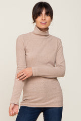 Mocha Heathered Ribbed Mock Neck Long Sleeve Maternity Top