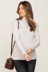 Cream Heathered Ribbed Mock Neck Long Sleeve Maternity Top