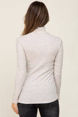 Cream Heathered Ribbed Mock Neck Long Sleeve Maternity Top