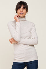 Cream Heathered Ribbed Mock Neck Long Sleeve Top