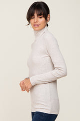 Cream Heathered Ribbed Mock Neck Long Sleeve Top