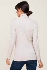 Cream Heathered Ribbed Mock Neck Long Sleeve Top