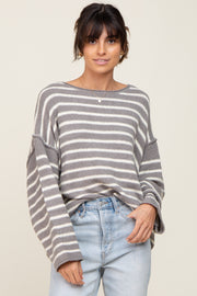 Grey Striped Drop Shoulder Sweater