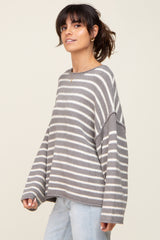 Grey Striped Drop Shoulder Sweater