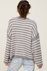 Grey Striped Drop Shoulder Sweater