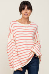 Pink Striped Drop Shoulder Maternity Sweater