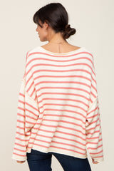 Pink Striped Drop Shoulder Sweater