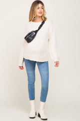 Cream Balloon Sleeve Knit Maternity Sweater