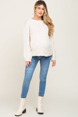 Cream Balloon Sleeve Knit Maternity Sweater