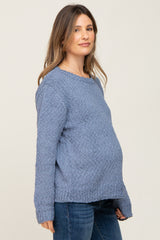 Blue Balloon Sleeve Knit Maternity Sweater