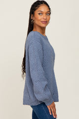 Blue Balloon Sleeve Knit Sweater