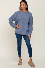 Blue Balloon Sleeve Knit Sweater