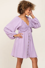 Lavender Crochet Lace Button Front Dress