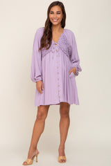 Lavender Crochet Lace Button Front Maternity Dress