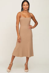 Taupe Ribbed A-Line Midi Dress