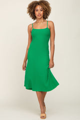 Green Ribbed A-Line Maternity Midi Dress