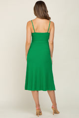 Green Ribbed A-Line Maternity Midi Dress