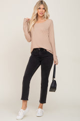 Taupe Ribbed Round Hem Top