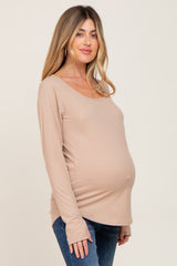 Taupe Ribbed Round Hem Maternity Top