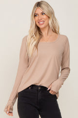 Taupe Ribbed Round Hem Top