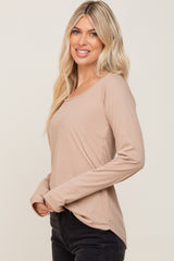 Taupe Ribbed Round Hem Top