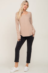 Taupe Ribbed Round Hem Top