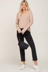 Taupe Ribbed Round Hem Top