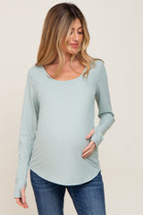 Mint Green Ribbed Round Hem Maternity Top