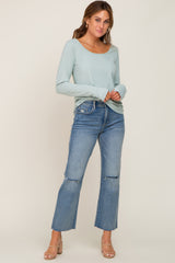 Mint Green Ribbed Round Hem Top