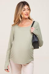 Light Olive Ribbed Round Hem Maternity Top