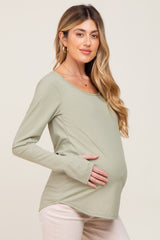 Light Olive Ribbed Round Hem Maternity Top