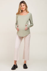 Light Olive Ribbed Round Hem Maternity Top