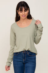 Light Olive Ribbed Round Hem Top