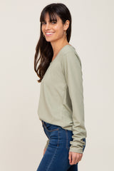 Light Olive Ribbed Round Hem Top