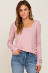 Mauve Ribbed Round Hem Maternity Top